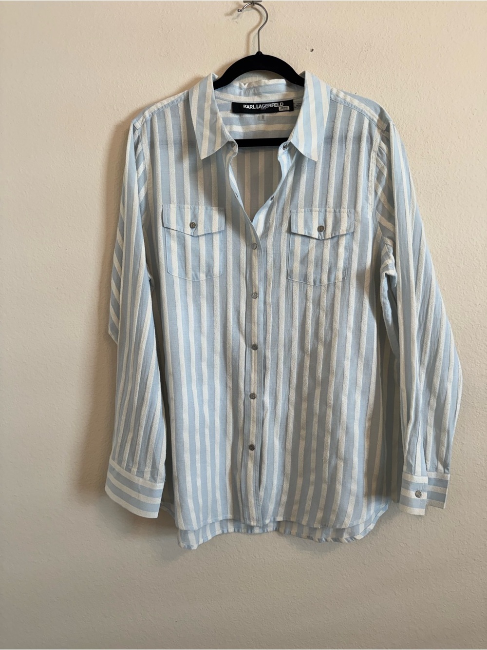 Karl Lagerfeld Cotton Blend Snap Front Striped Shirt Women’s XL